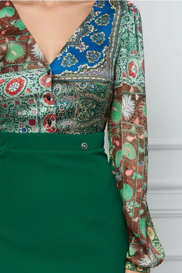 rochie eleganta casual verde cu imprimeu