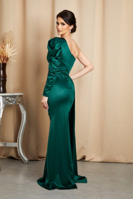 rochie lunga verde tip one shoulder