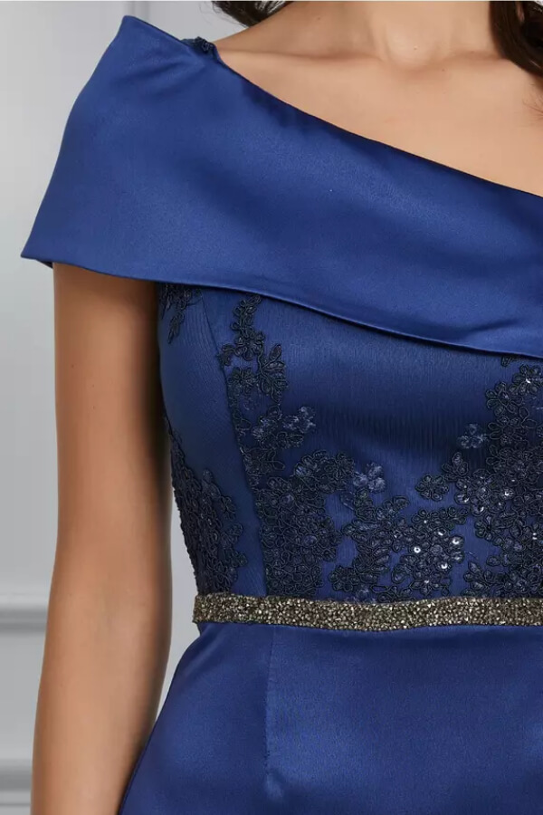 rochie eleganta de ocazie cu dantela conica bleumarin