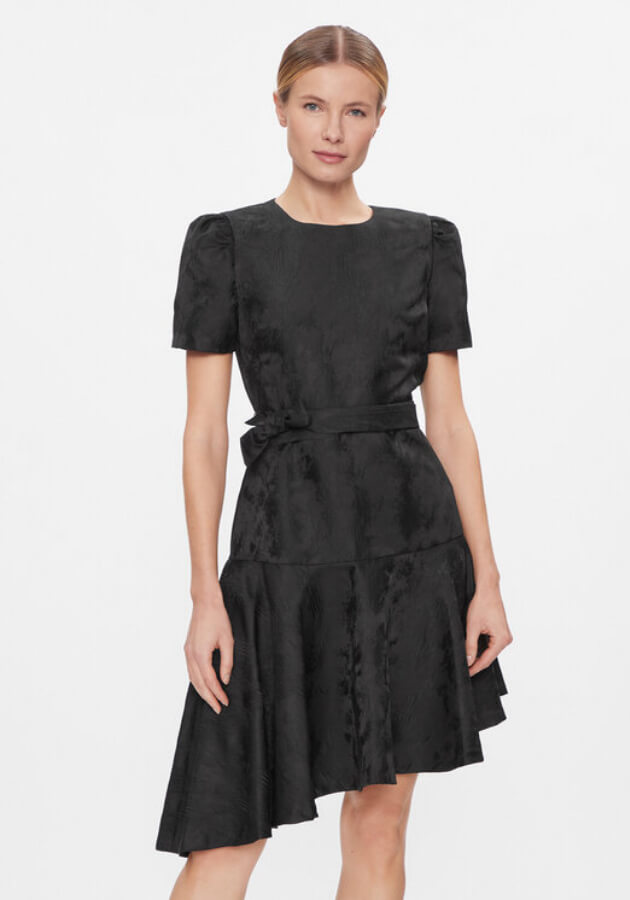 rochie din satin eleganta asimetrica neagra DKNY