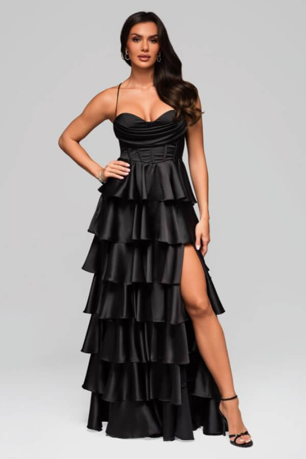 rochie cu volane din satin rochie cu volane din satin