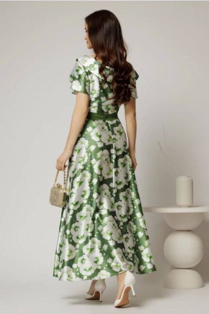 rochie de petrecere satin lunga verde crud