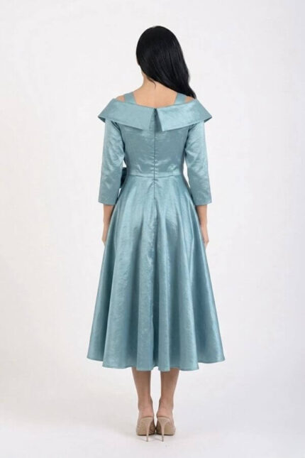 rochie midi turquoise stil cocktail