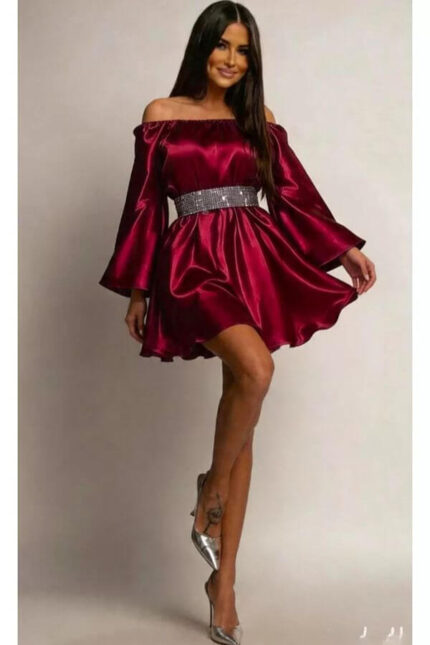 rochie baby doll din satin visiniu