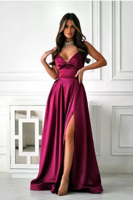 rochie lunga visinie satin bust tip corset
