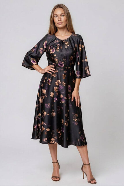 rochie clos satin maneci trei sferturi