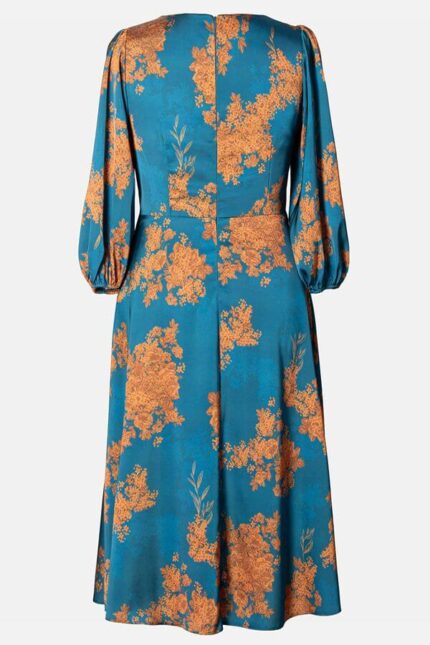 rochie dama midi in clos turcoaz cu flori