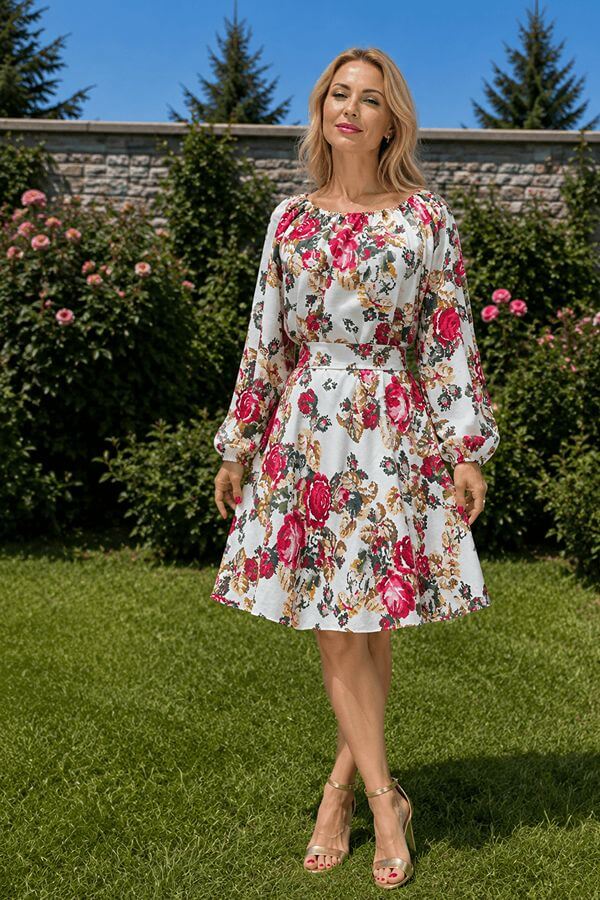 rochie eleganta satin alba motive florale rochie eleganta satin alba motive florale