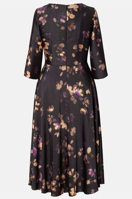 rochie eleganta satinata flori aurii mov