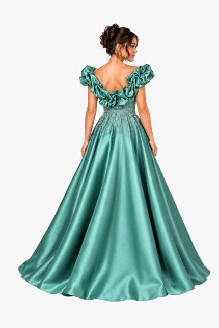 rochie lunga verde salvie bust brodat