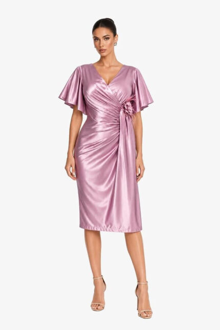 rochie midi plus size roz lila ocazie din satin